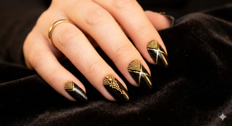 BLACK AND GOLDEN NAILS, GOLDEN NAILS