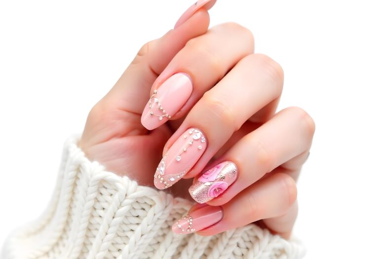 HOW TO APPLY CAVIER BEADS, PINK NAILS WITH BEADS, PINK NAIL COLOR IDEAS