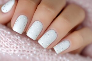 cavier nails, white peals nails