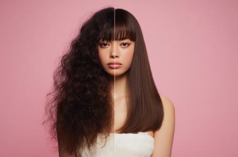 straight hair transformation into curly hair